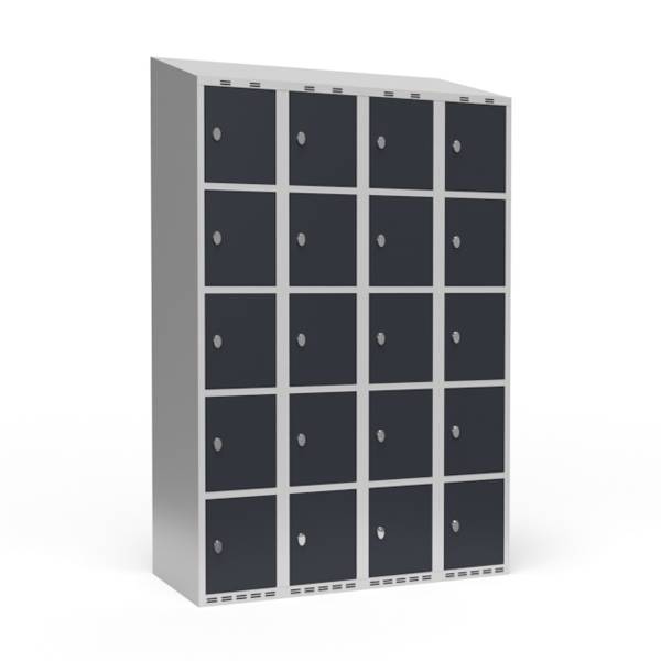 Garderobeskab skråt tag 5-delt til hængelås 4x300mm antracit dør