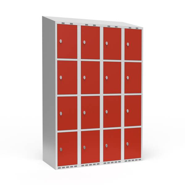 Garderobeskab til h&aelig;ngel&aring;s og skr&aring;t tag 4x300mm r&oslash;d d&oslash;r