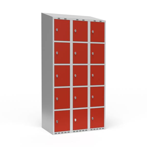 Garderobeskab skr&aring;t tag 5-delt til h&aelig;ngel&aring;s 3x300mm r&oslash;d d&oslash;r