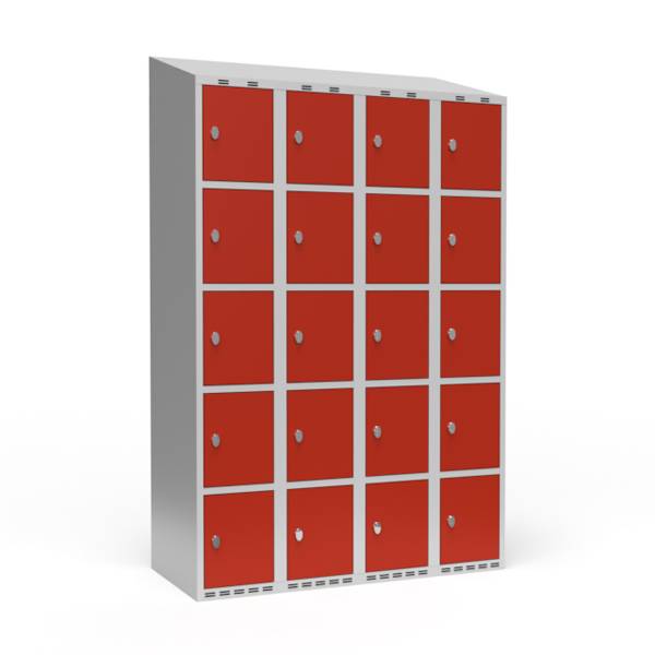 Garderobeskab skråt tag 5-delt til hængelås 4x300mm rød dør