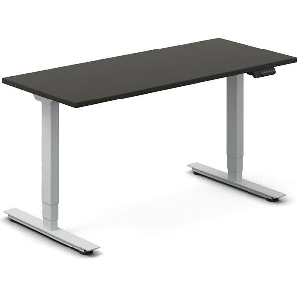 Office h&aelig;ve-s&aelig;nkebord 140x60cm antracit med s&oslash;lv stel