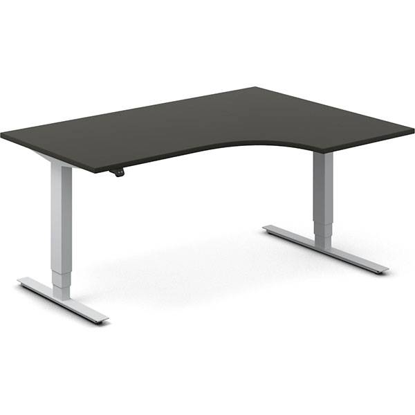 Office hæve-sænkebord 160x120cm i antracit med alugråt stel højrevendt
