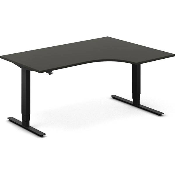 Office hæve-sænkebord 160x120cm i antracit med sort stel højrevendt