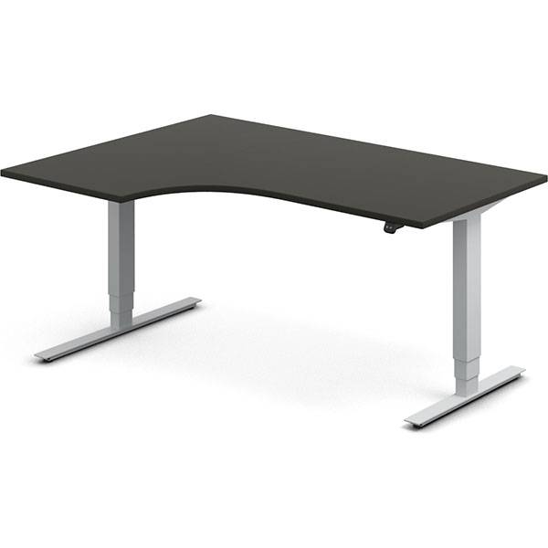 Office hæve-sænkebord 160x120cm i antracit med alugråt stel venstrevendt