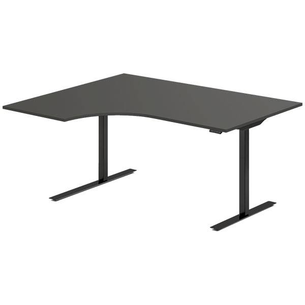 Office hæve-sænkebord 160x120cm i antracit med sort stel venstrevendt