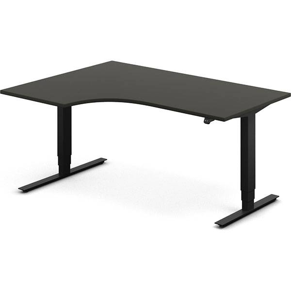 Office hæve-sænkebord 160x120cm i antracit med sort stel venstrevendt