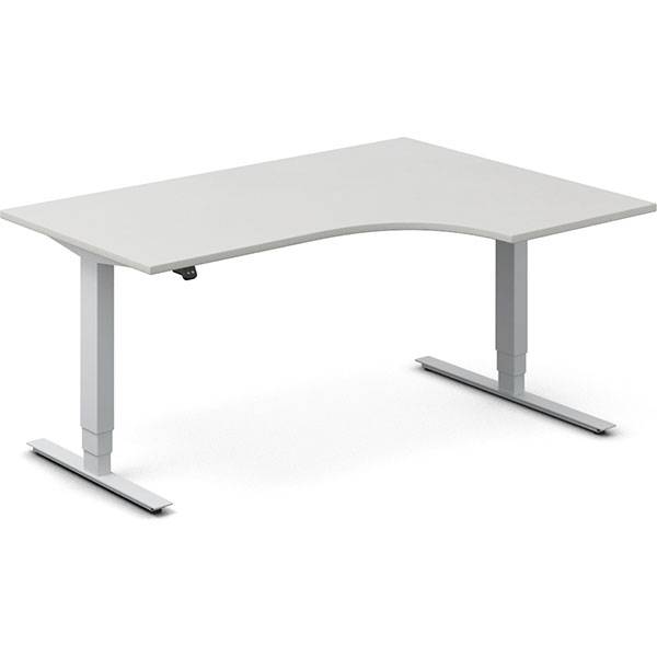 Office hæve-sænkebord 160x120cm i lys grå med alugråt stel højrevendt