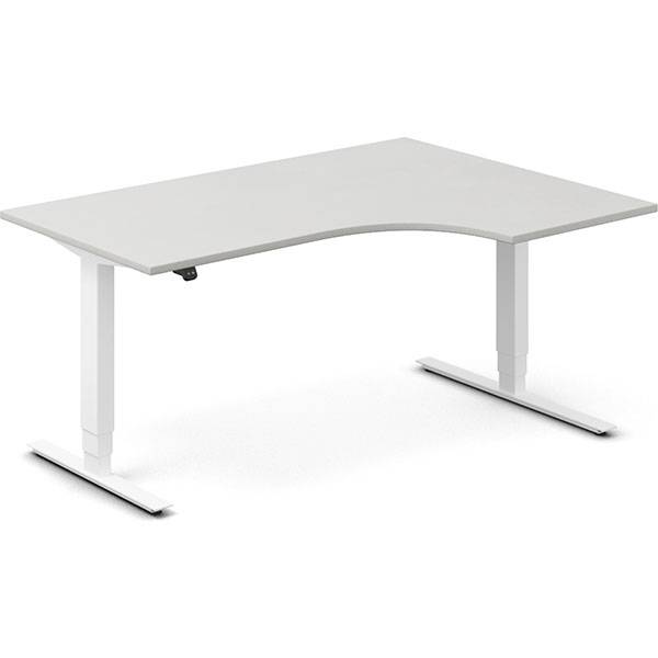 Office hæve-sænkebord 160x120cm i lys grå med hvidt stel højrevendt