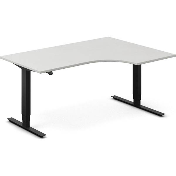 Office hæve-sænkebord 160x120cm i lys grå med sort stel højrevendt