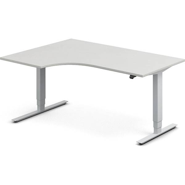 Office hæve-sænkebord 160x120cm i lys grå med alugråt stel venstrevendt