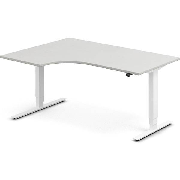 Office h&aelig;ve-s&aelig;nkebord 160x120cm i lys gr&aring; med hvidt stel venstrevendt