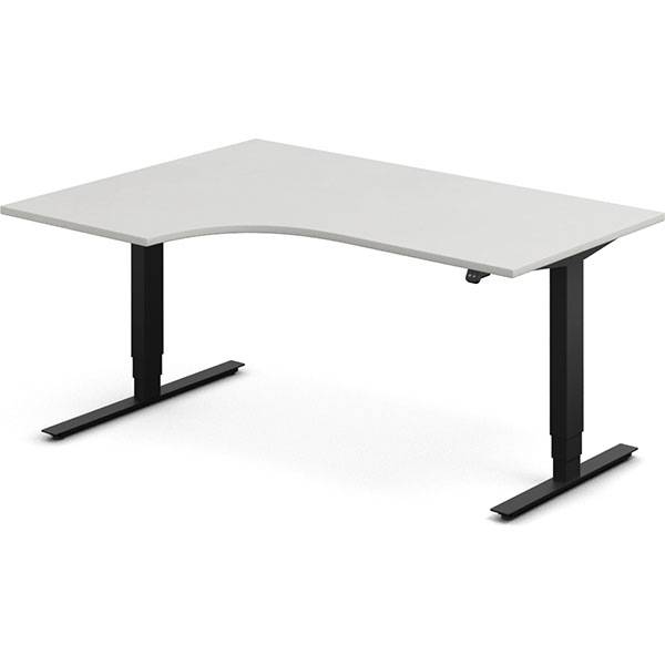 Office hæve-sænkebord 160x120cm i lys grå med sort stel venstrevendt