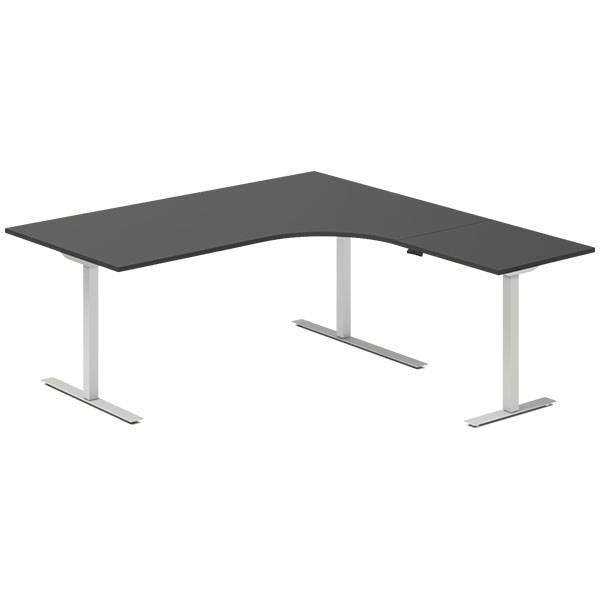 Office hæve-sænkebord 180x180cm i antracit med alugråt stel højrevendt