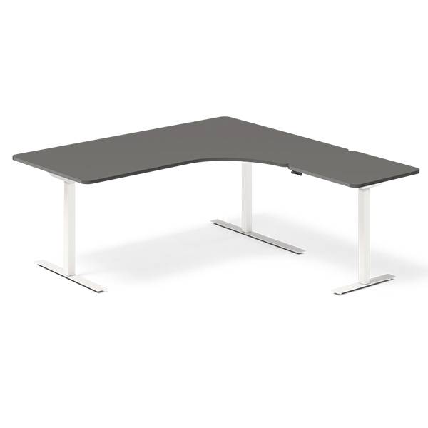 Office hæve-sænkebord 180x180cm i antracit med hvidt stel højrevendt
