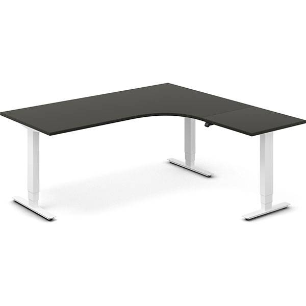 Office hæve-sænkebord 180x180cm i antracit med hvidt stel højrevendt