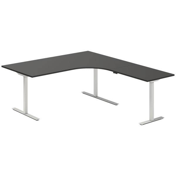 Office hæve-sænkebord 180x200cm i antracit med alugråt stel højrevendt