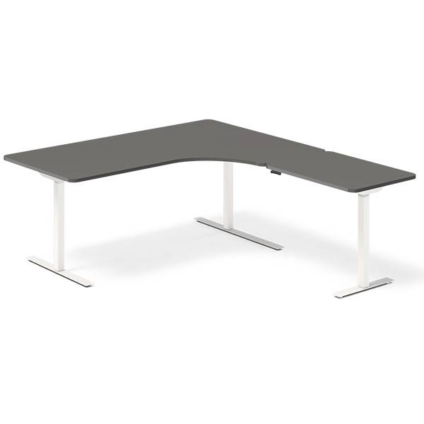Office hæve-sænkebord 180x200cm i antracit med hvidt stel højrevendt