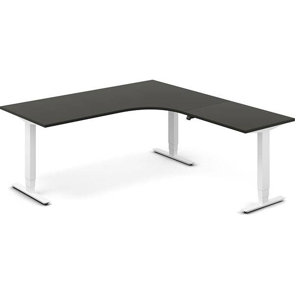 Office hæve-sænkebord 180x200cm i antracit med hvidt stel højrevendt
