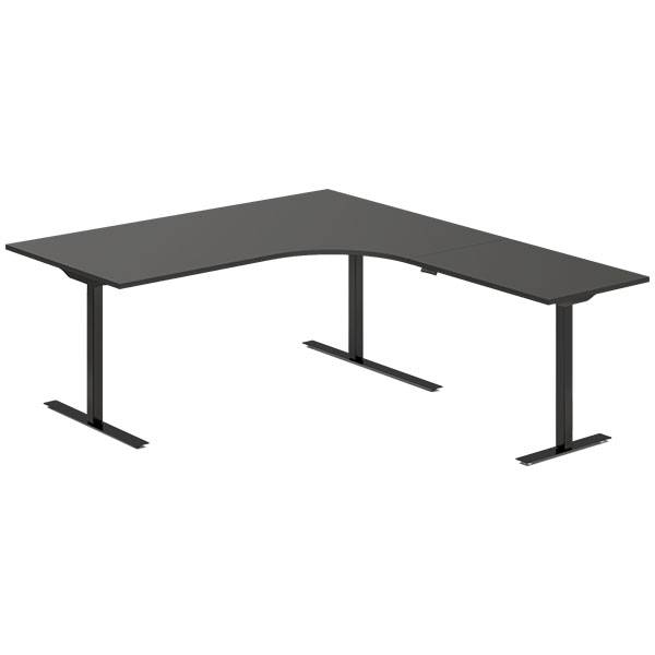 Office hæve-sænkebord 180x200cm i antracit med sort stel højrevendt