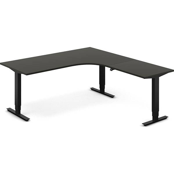 Office hæve-sænkebord 180x200cm i antracit med sort stel højrevendt