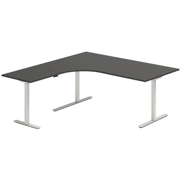 Office hæve-sænkebord 180x180cm i antracit med alugråt stel venstrevendt