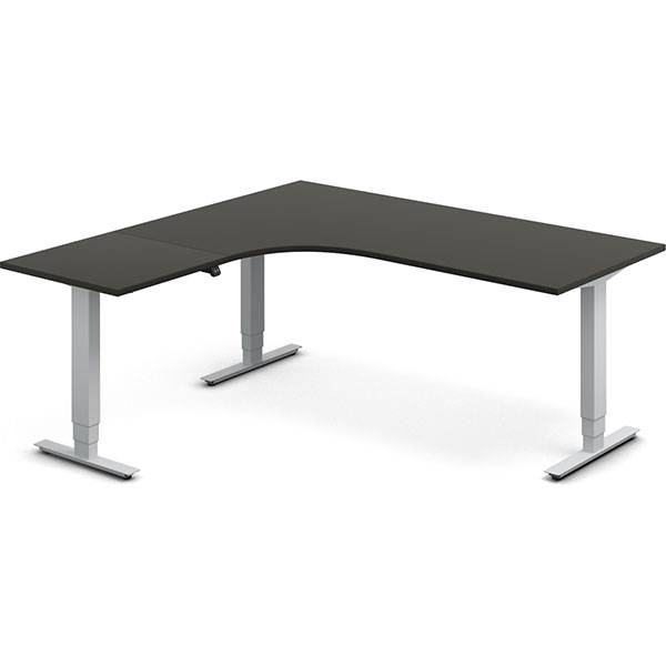 Office hæve-sænkebord 180x180cm i antracit med alugråt stel venstrevendt