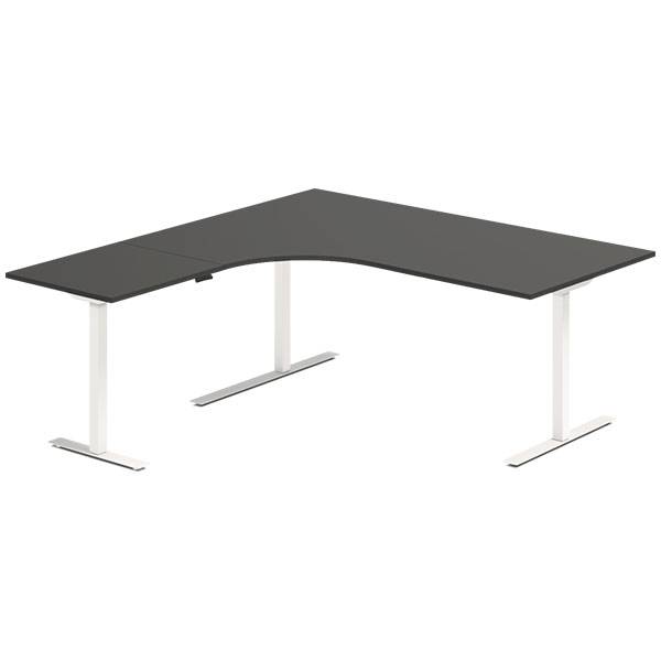 Office hæve-sænkebord 180x180cm i antracit med hvidt stel venstrevendt