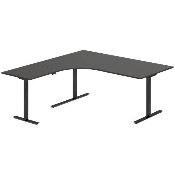 Office hæve-sænkebord 180x180cm i antracit med sort stel Venstrevendt
