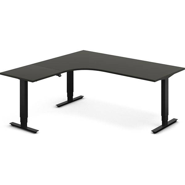 Office h&aelig;ve-s&aelig;nkebord 180x180cm i antracit med sort stel Venstrevendt