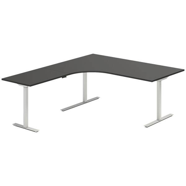 Office hæve-sænkebord 180x200cm i antracit med alugråt stel venstrevendt