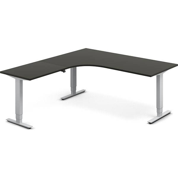 Office hæve-sænkebord 180x200cm i antracit med alugråt stel venstrevendt