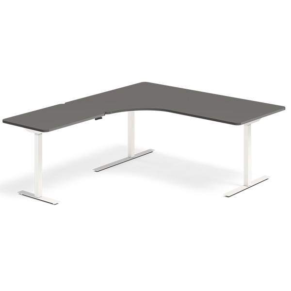 Office hæve-sænkebord 180x200cm i antracit med hvidt stel venstrevendt