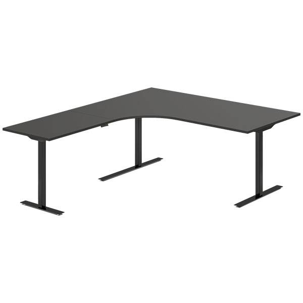 Office hæve-sænkebord 180x200cm i antracit med sort stel venstrevendt