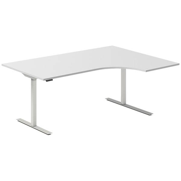 Office hæve-sænkebord 180x120cm i lys grå med alugråt stel højrevendt