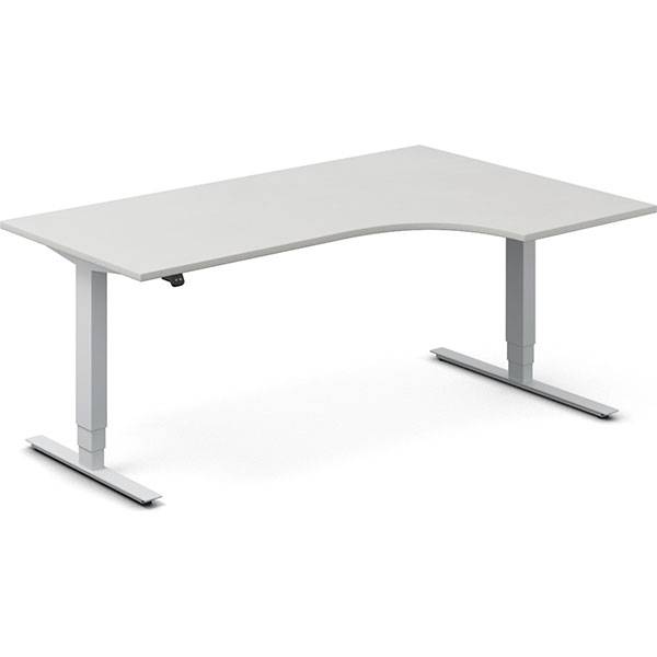 Office hæve-sænkebord 180x120cm i lys grå med alugråt stel højrevendt