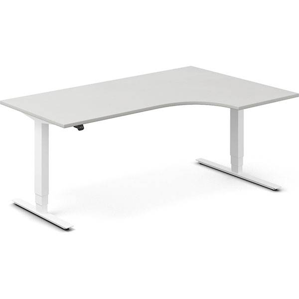 Office hæve-sænkebord 180x120cm i lys grå med hvidt stel højrevendt