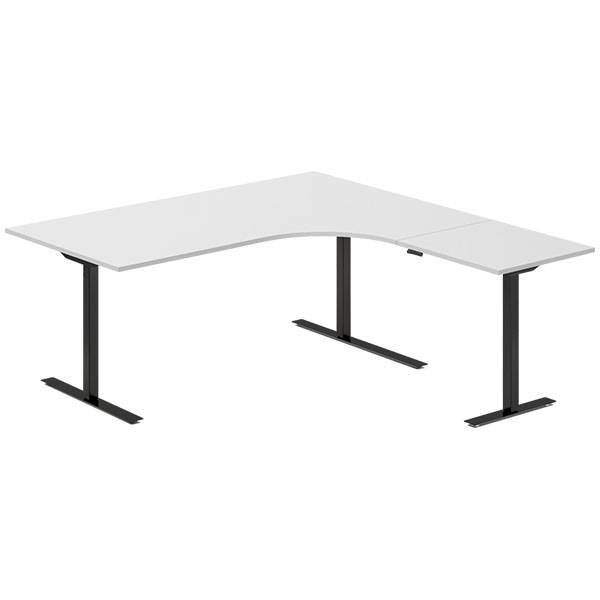 Office hæve-sænkebord 180x180cm i lys grå med sort stel højrevendt