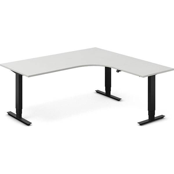 Office hæve-sænkebord 180x180cm i lys grå med sort stel højrevendt