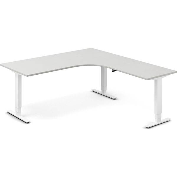 Office hæve-sænkebord 180x200cm i lys grå med hvidt stel højrevendt