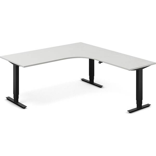Office hæve-sænkebord 180x200cm i lys grå med sort stel højrevendt