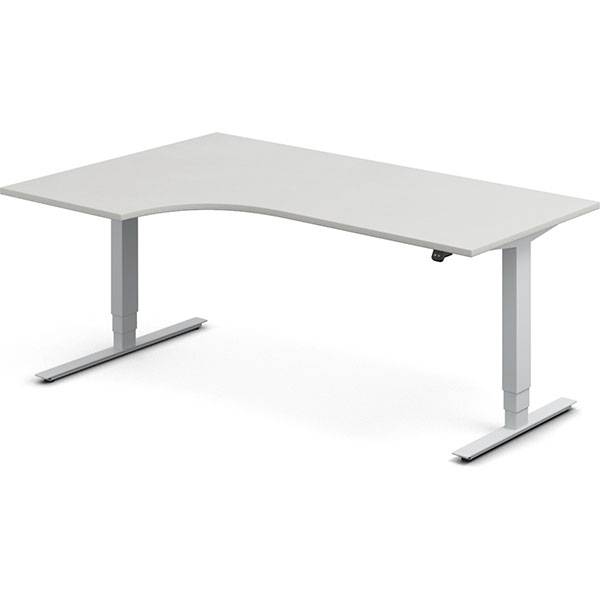 Office h&aelig;ve-s&aelig;nkebord 180x120cm i lys gr&aring; med alugr&aring;t stel venstrevendt
