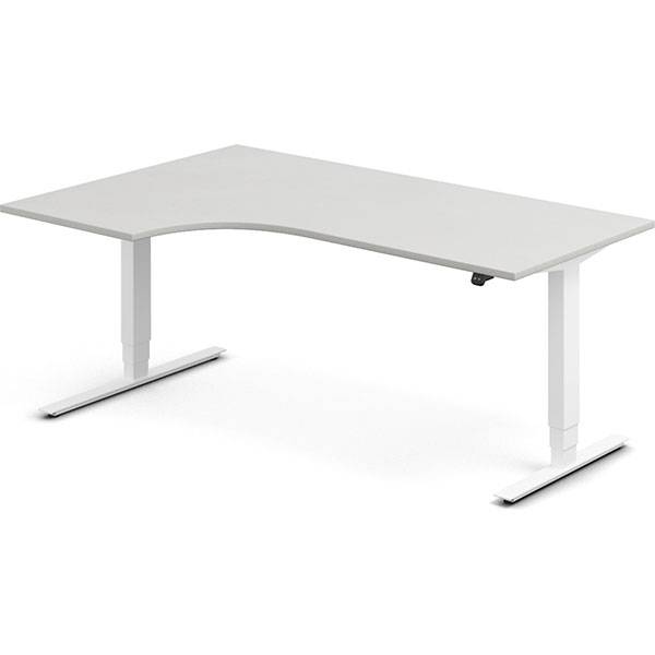 Office h&aelig;ve-s&aelig;nkebord 180x120cm i lys gr&aring; med hvidt stel venstrevendt