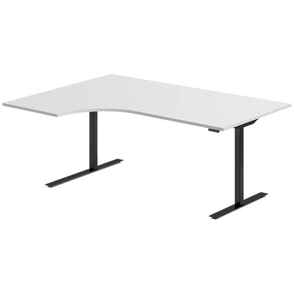 Office hæve-sænkebord 180x120cm i lys grå med sort stel venstrevendt