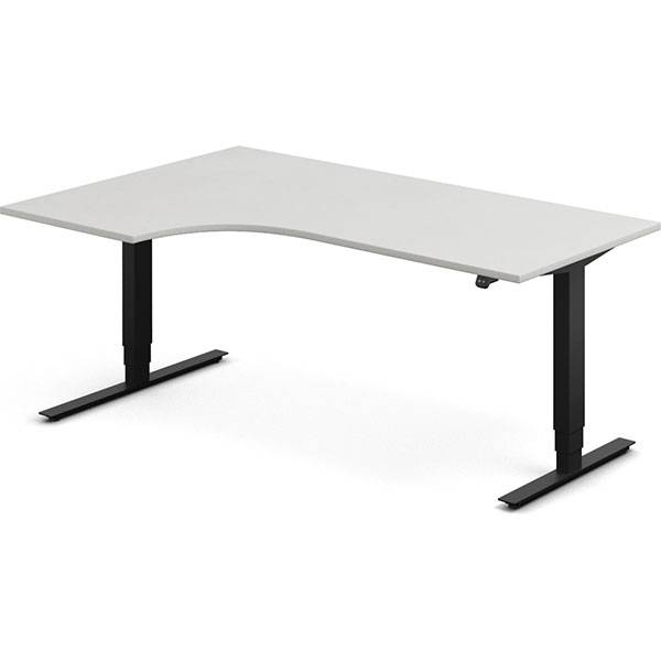 Office hæve-sænkebord 180x120cm i lys grå med sort stel venstrevendt