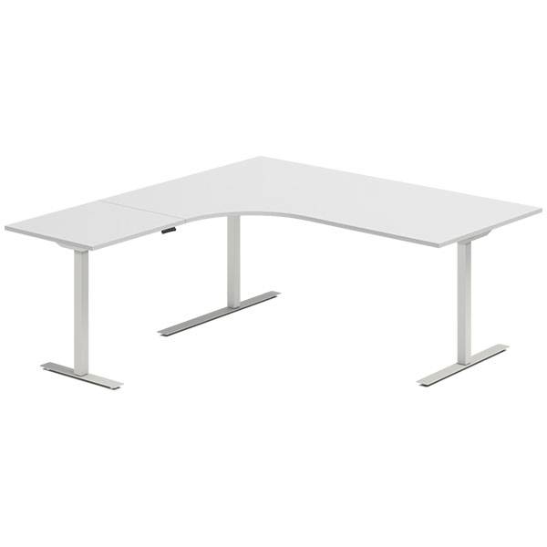 Office hæve-sænkebord 180x180cm i lys grå med alugråt stel venstrevendt