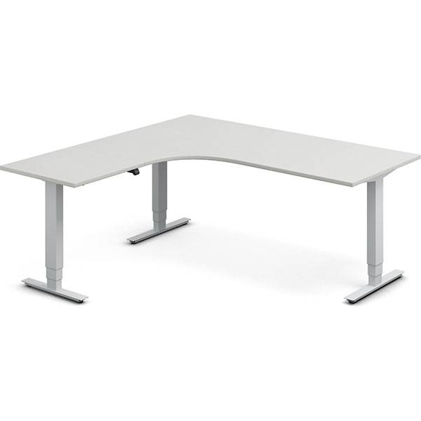 Office h&aelig;ve-s&aelig;nkebord 180x180cm i lys gr&aring; med alugr&aring;t stel venstrevendt