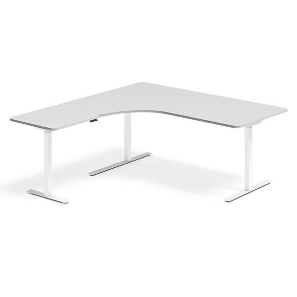 Office hæve-sænkebord 180x180cm i lys grå med hvidt stel venstrevendt