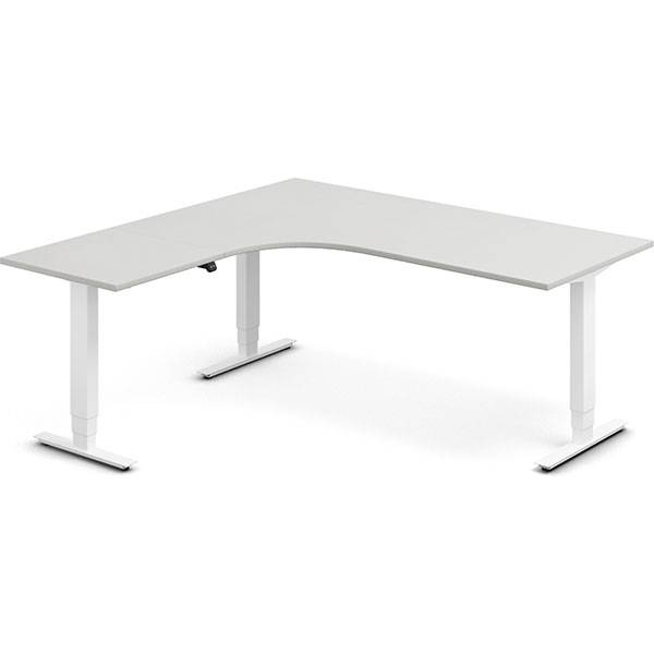 Office hæve-sænkebord 180x180cm i lys grå med hvidt stel venstrevendt
