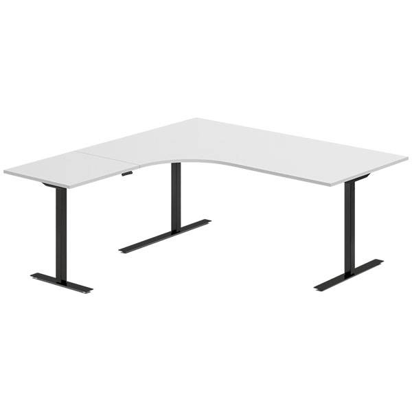 Office hæve-sænkebord 180x180cm i lys grå med sort stel venstrevendt