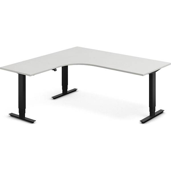 Office hæve-sænkebord 180x180cm i lys grå med sort stel venstrevendt